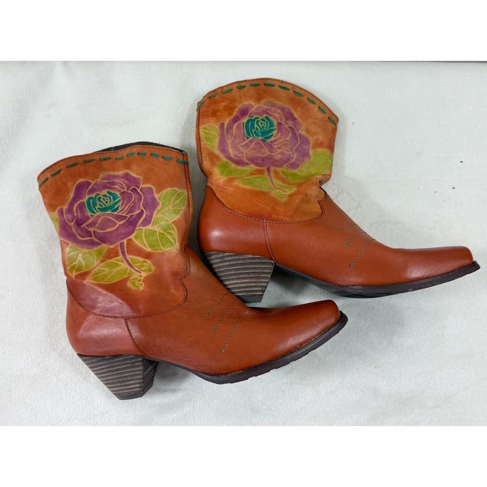 Spring Step L'Artiste Aster Boots Womens EU 36 Brown Floral Hand Painted Western